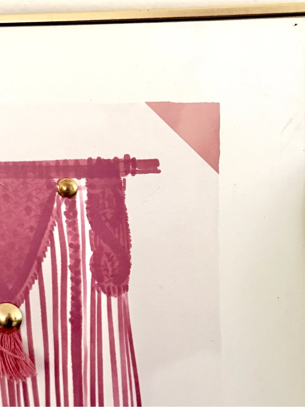 Pretty Pink Tapestry Painting Print Real Tassels Gold Studs Gold Framed Wall Art
